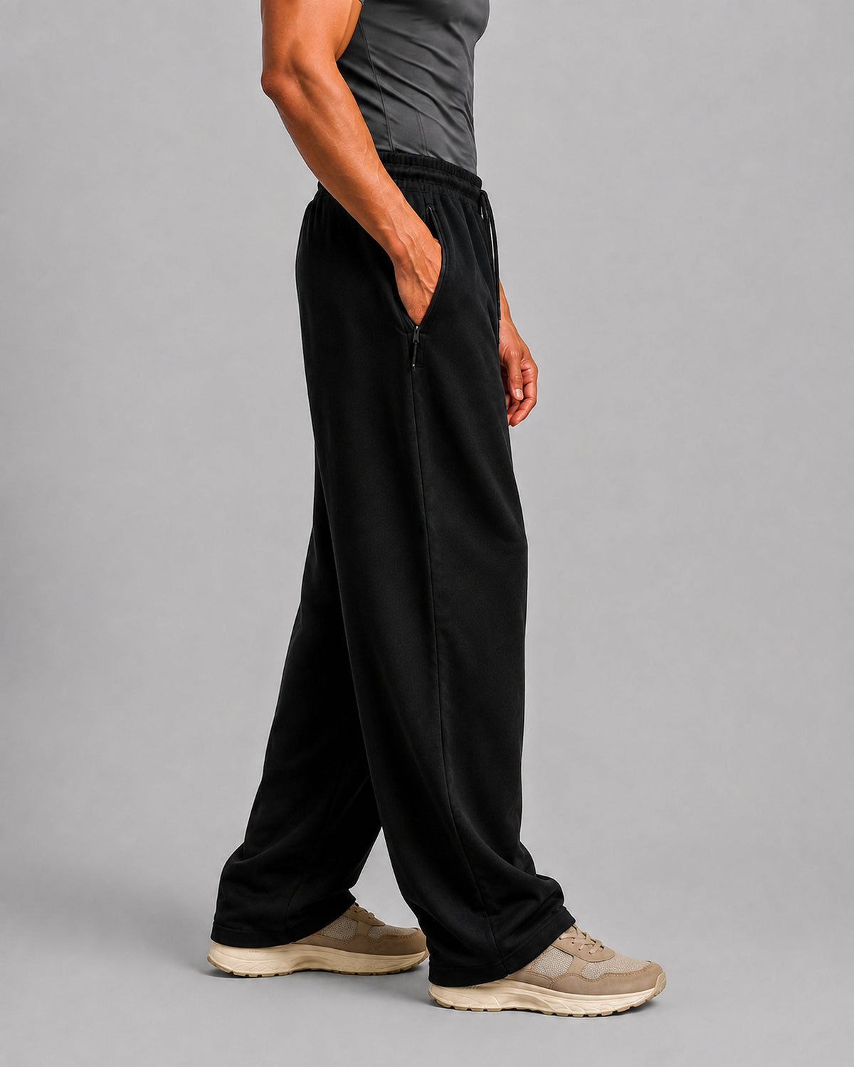 Afterhours Relaxed Joggers Onyx — side zipper-pocket fit