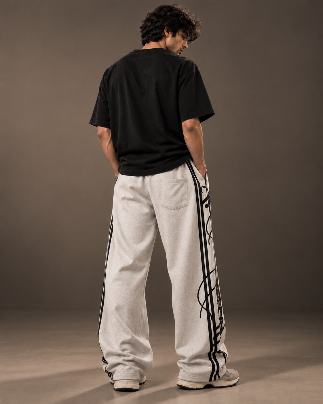GRVY Script Barrel Joggers Ash Grey back view with single pocket