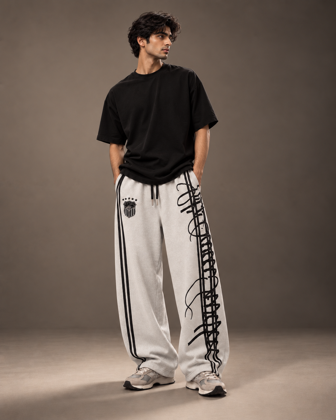 GRVY Script Barrel Joggers Ash Grey full front model view
