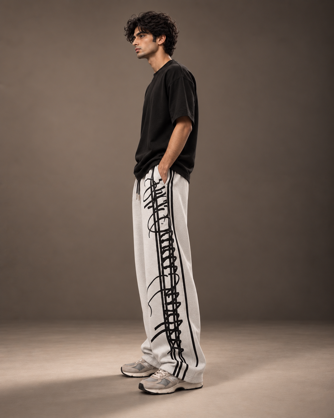 GRVY Script Barrel Joggers Ash Grey side profile barrel fit