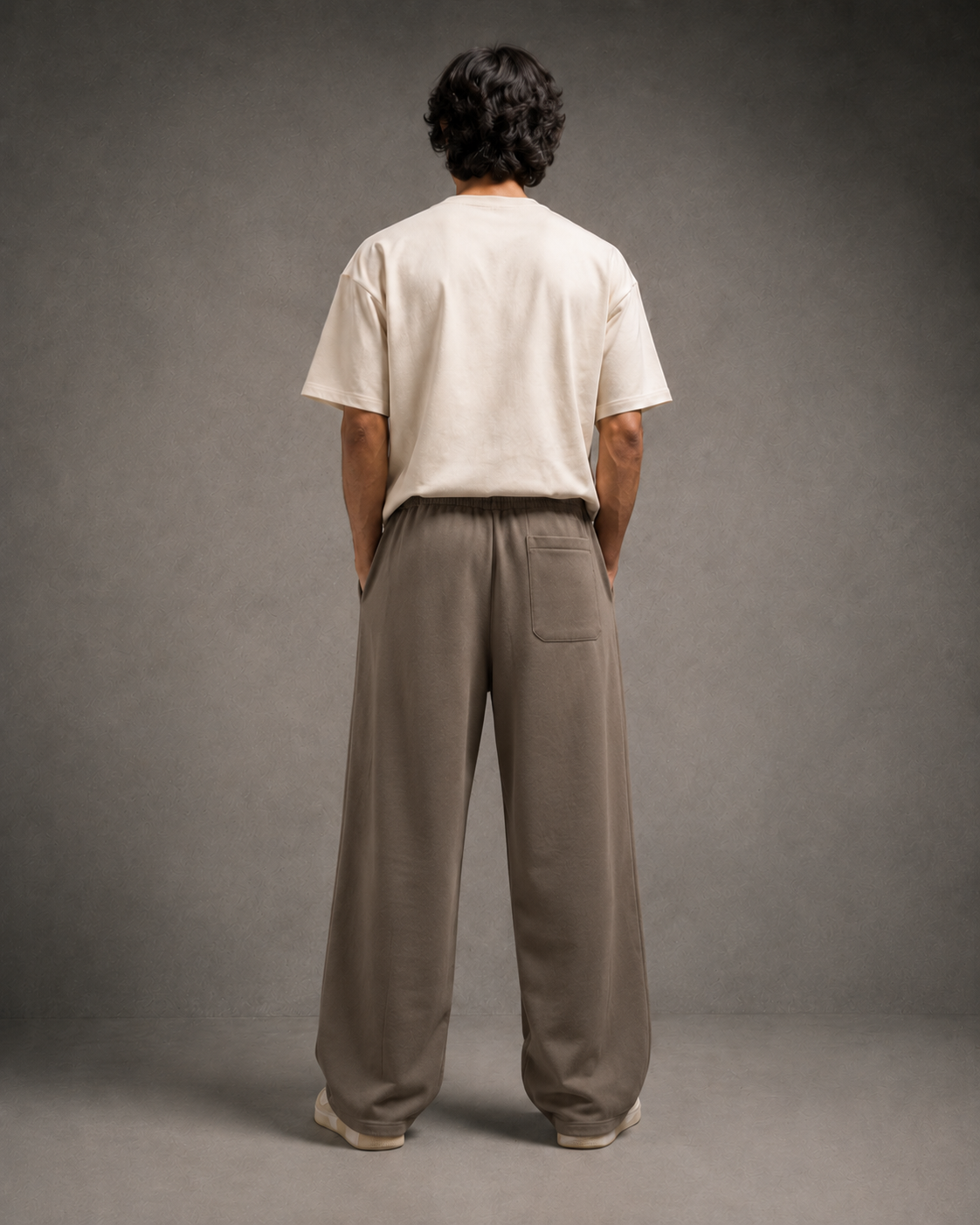 UpClothing Seoul Pleat Wide-Leg Joggers in Mocha back view