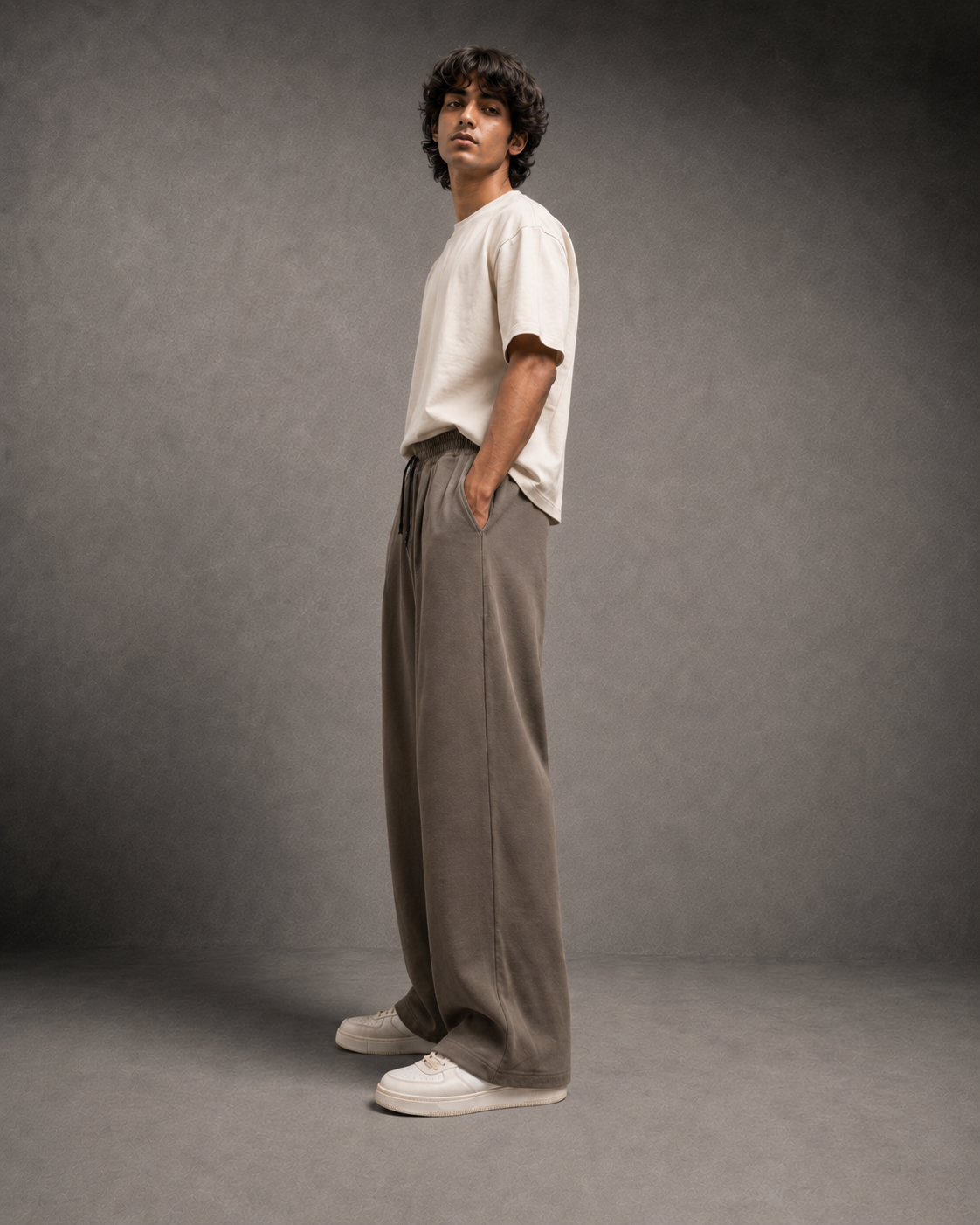 UpClothing Seoul Pleat Wide-Leg Joggers in Mocha side view