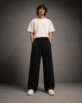 UpClothing Seoul Pleat Wide-Leg Joggers in Onyx front view