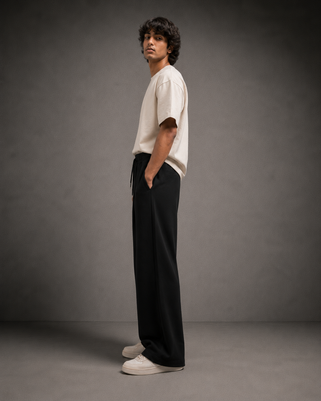 UpClothing Seoul Pleat Wide-Leg Joggers in Onyx side view