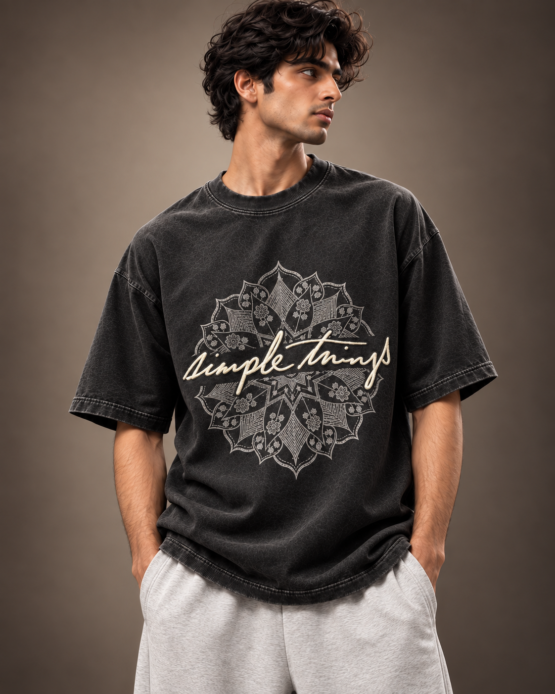 UpClothing Simple Things Sunfade Puff Tee in Washed Black front hero