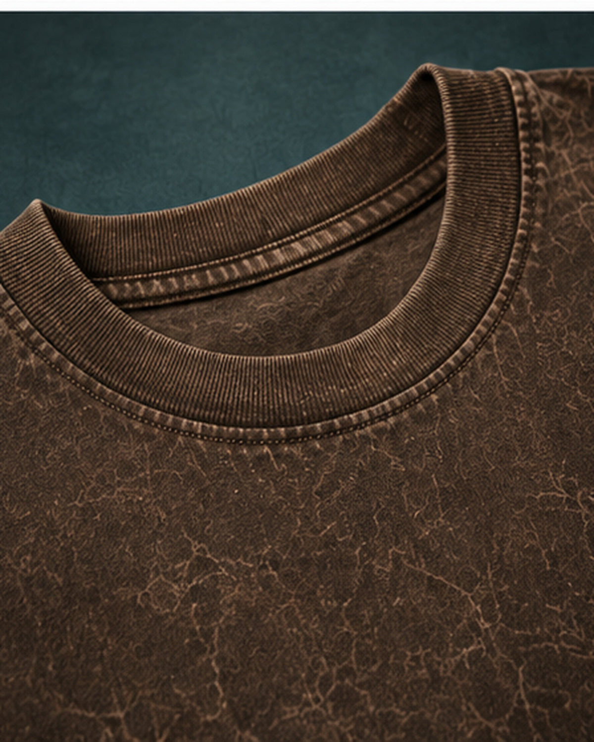 UpClothing Core Wash 240 Brown acid wash oversized T-shirt — ribbed collar and 240 GSM fabric detail