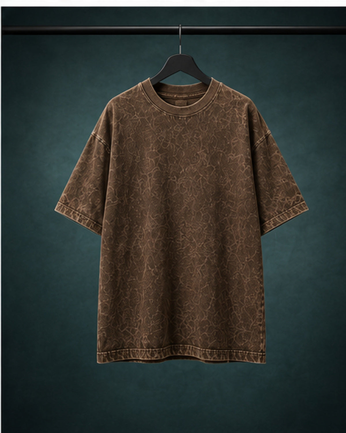 UpClothing Core Wash 240 Brown acid wash oversized T-shirt — hanger product view showing construction and silhouette
