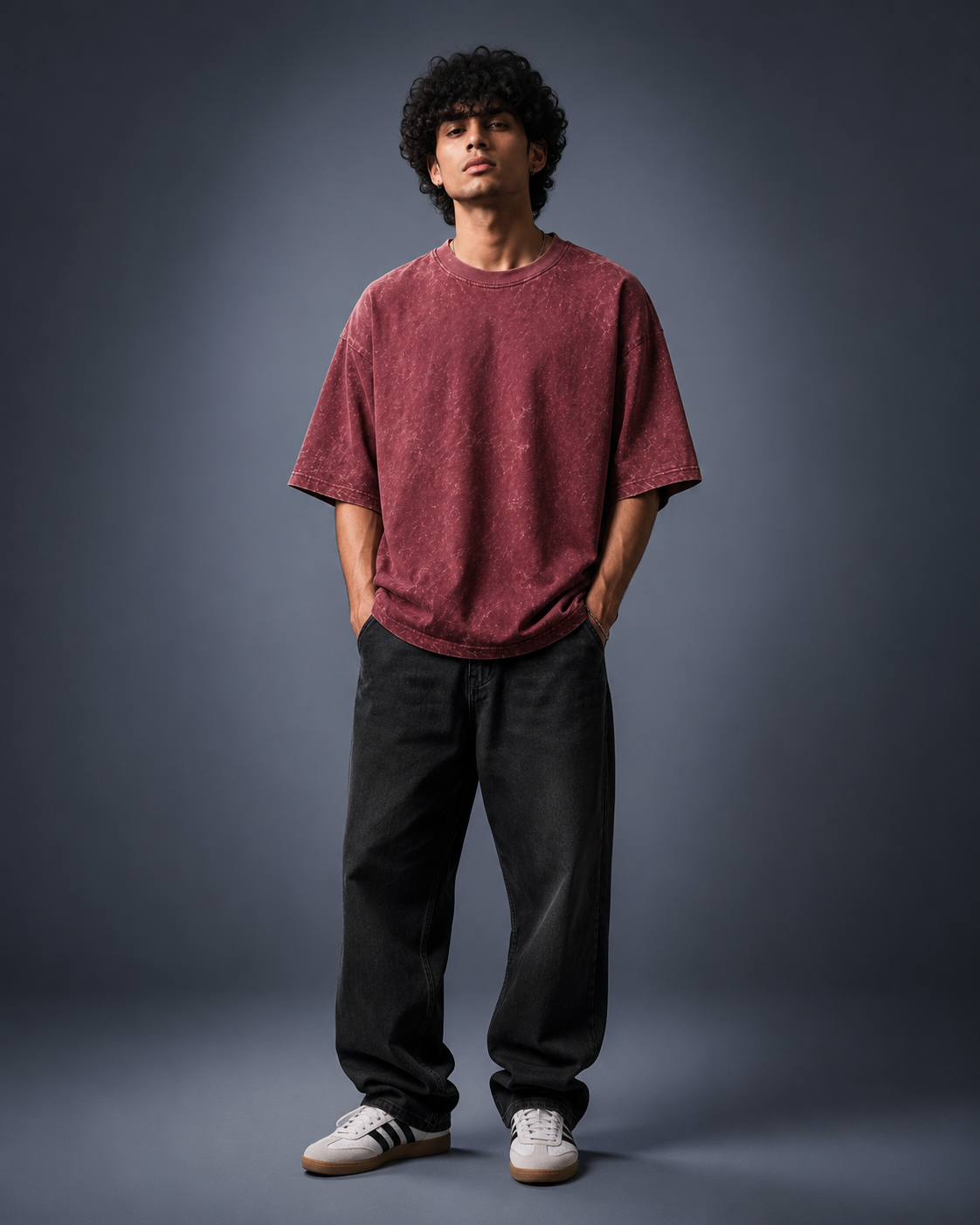 UpClothing Core Wash 240 Maroon acid wash oversized T-shirt — product image 1