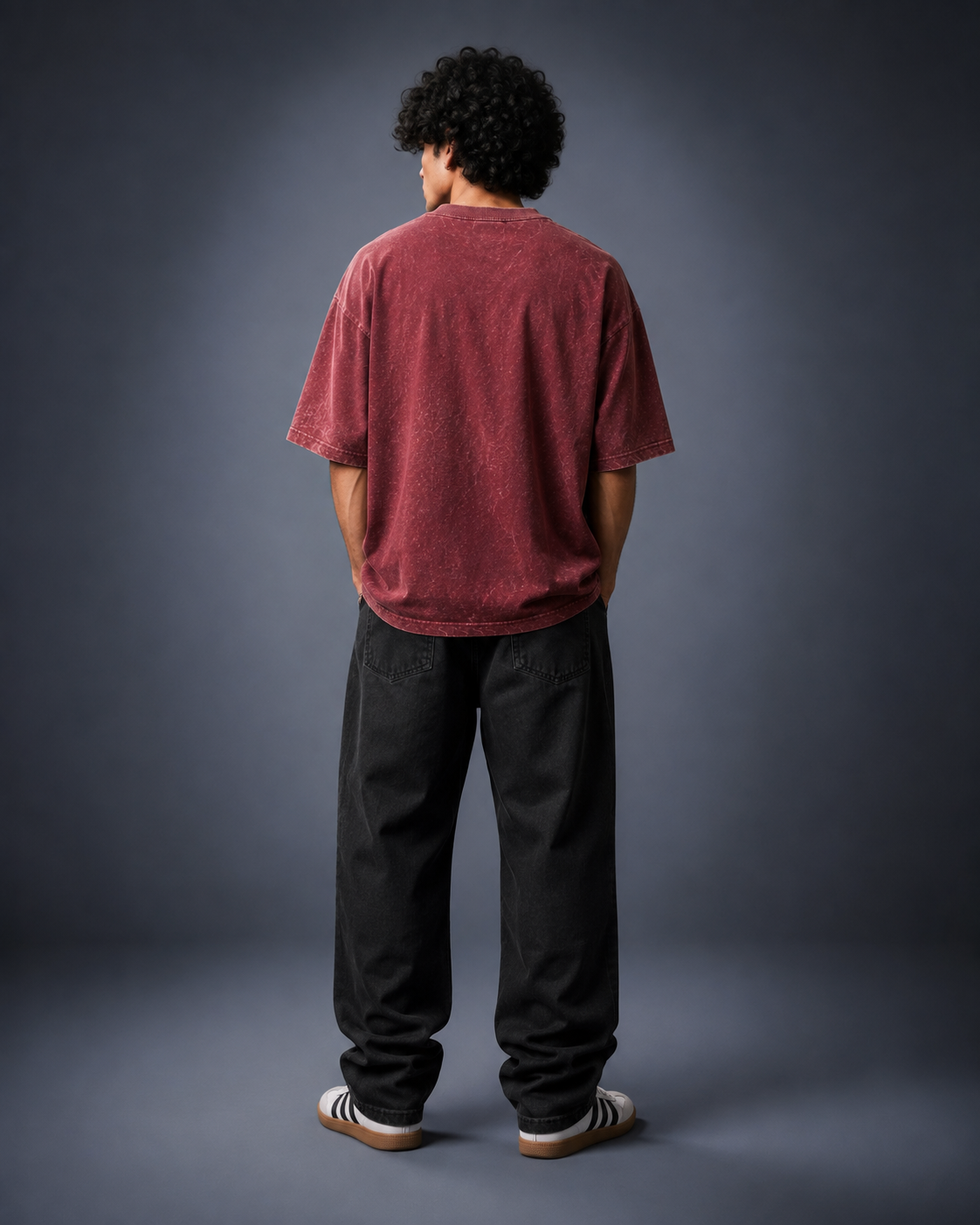 UpClothing Core Wash 240 Maroon acid wash oversized T-shirt — product image 2