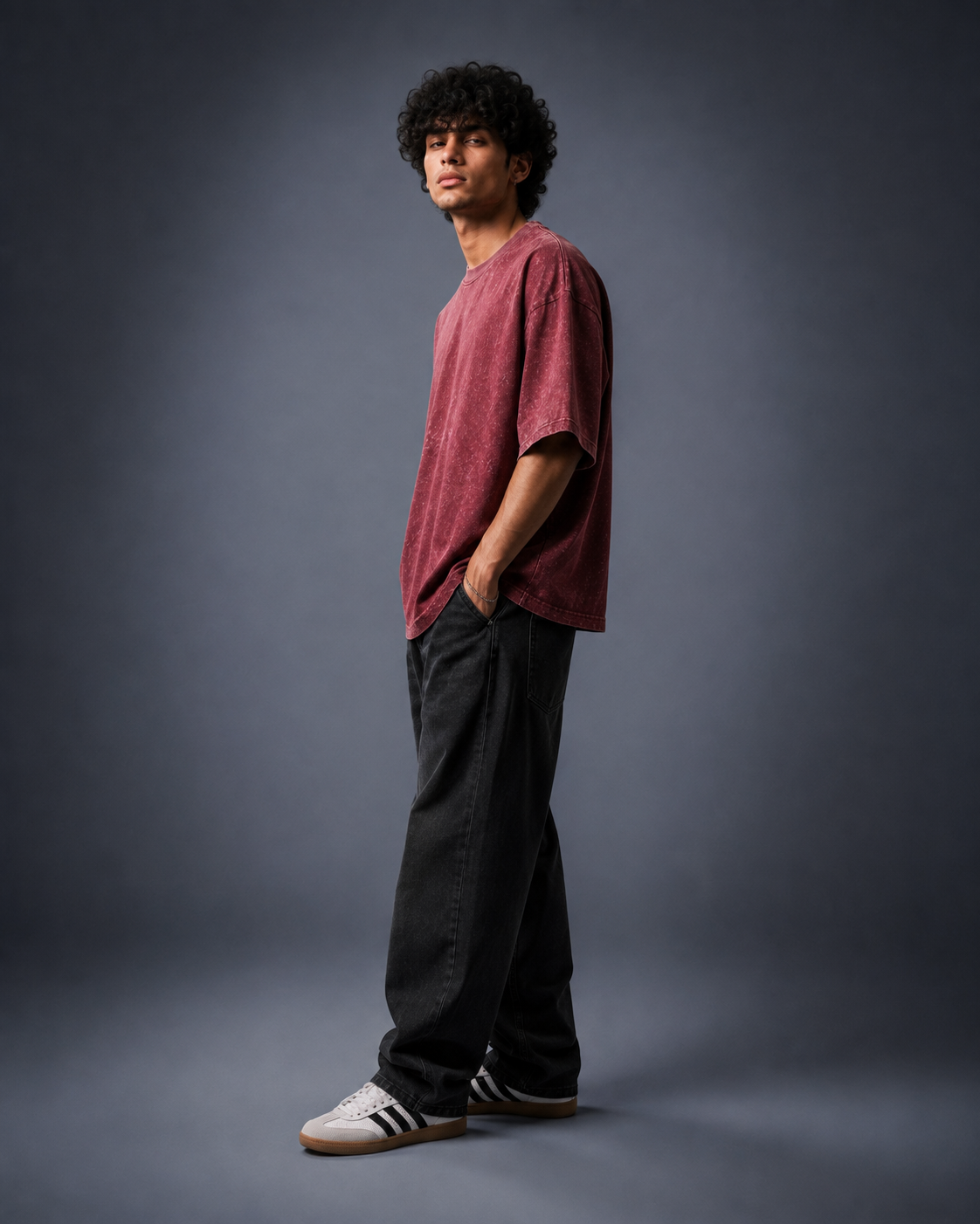 UpClothing Core Wash 240 Maroon acid wash oversized T-shirt — product image 3