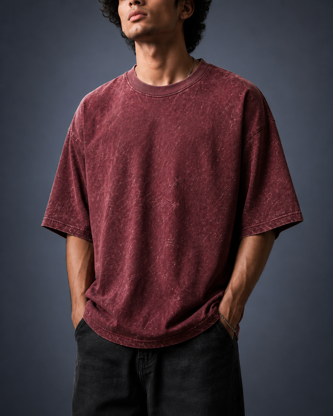 UpClothing Core Wash 240 Maroon acid wash oversized T-shirt — product image 4