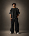 UpClothing Core Wash 240 Onyx Black acid wash oversized T-shirt — front full-body hero