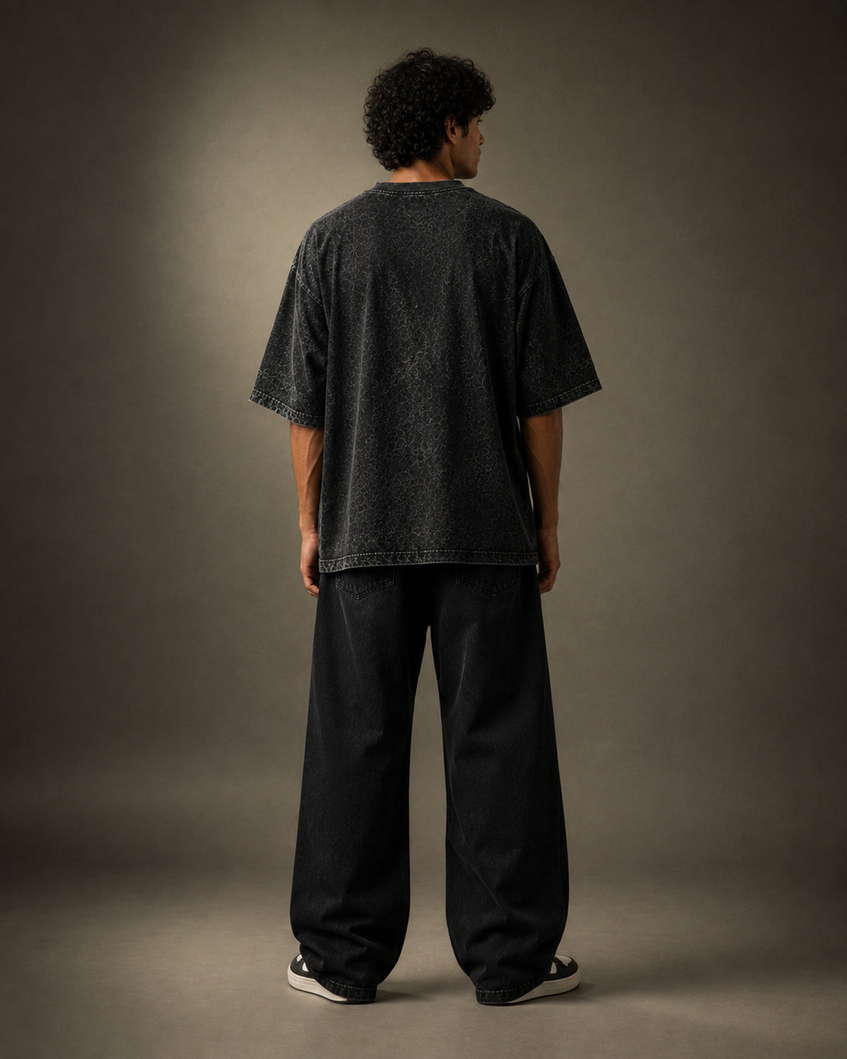 UpClothing Core Wash 240 Onyx Black acid wash oversized T-shirt — back full-body view