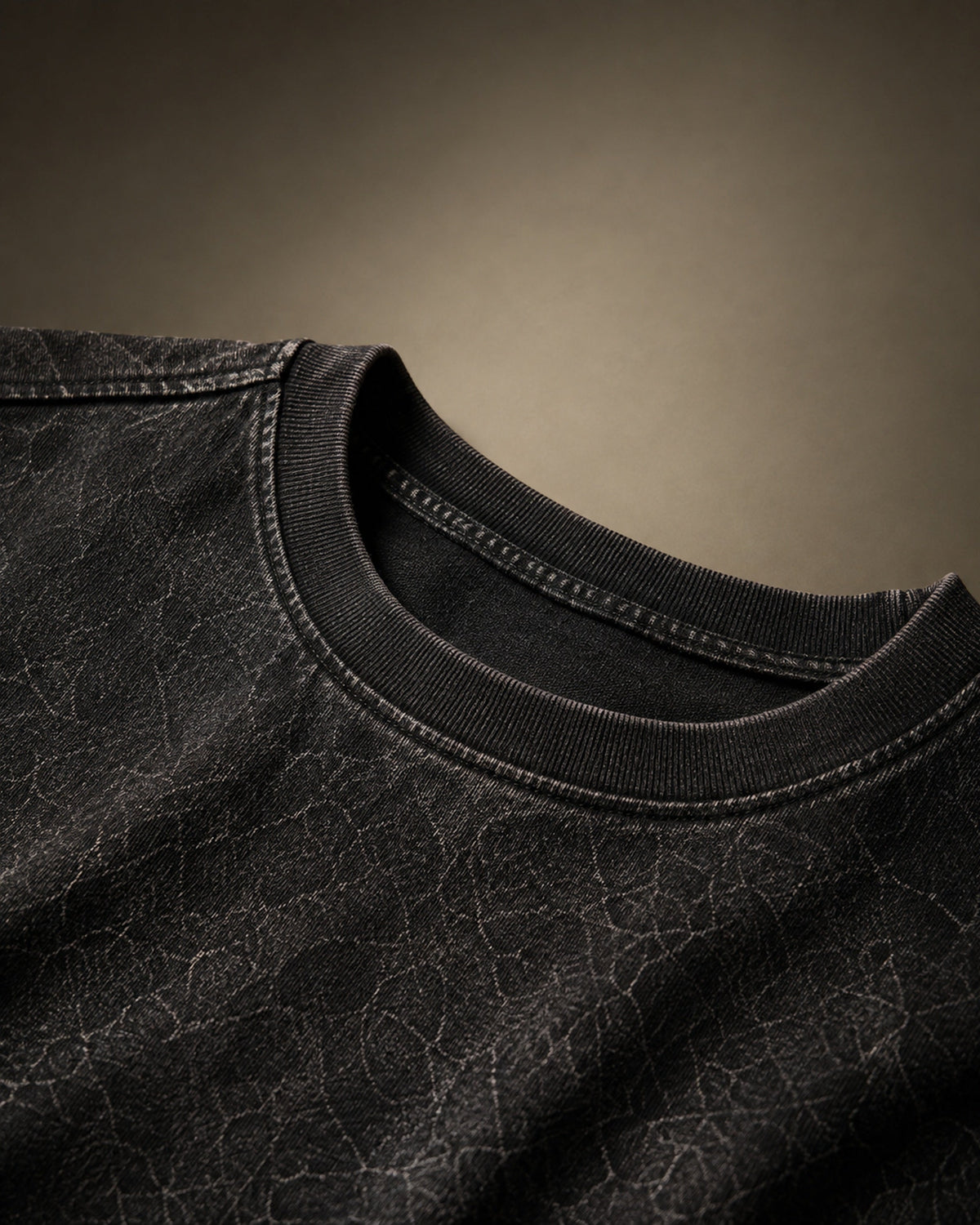 UpClothing Core Wash 240 Onyx Black acid wash oversized T-shirt — ribbed collar and 240 GSM fabric detail