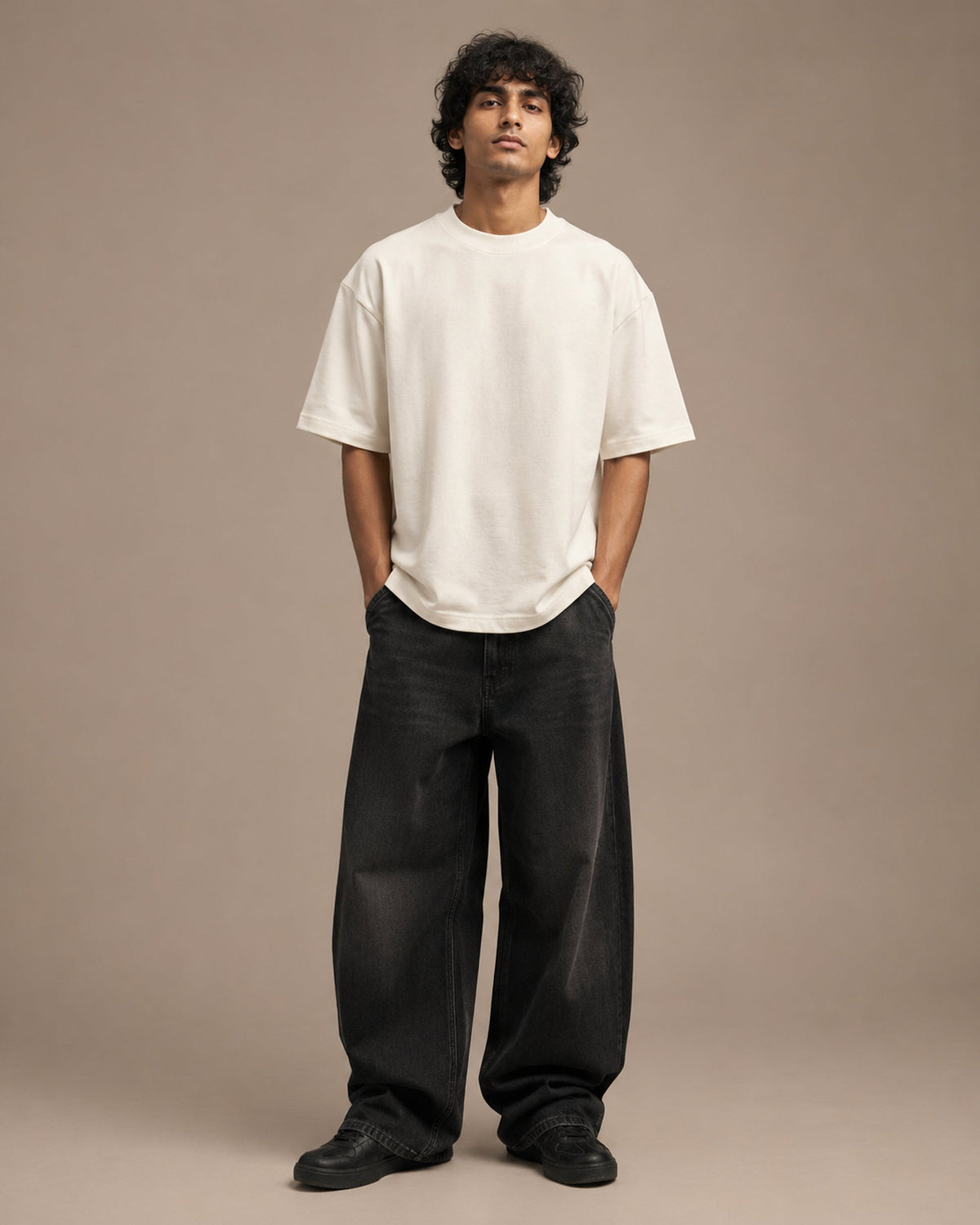 UpClothing Core 240 Bone off-white heavyweight oversized T-shirt — premium front hero