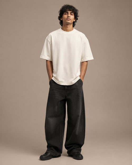 UpClothing Core 240 Bone off-white heavyweight oversized T-shirt — premium front hero