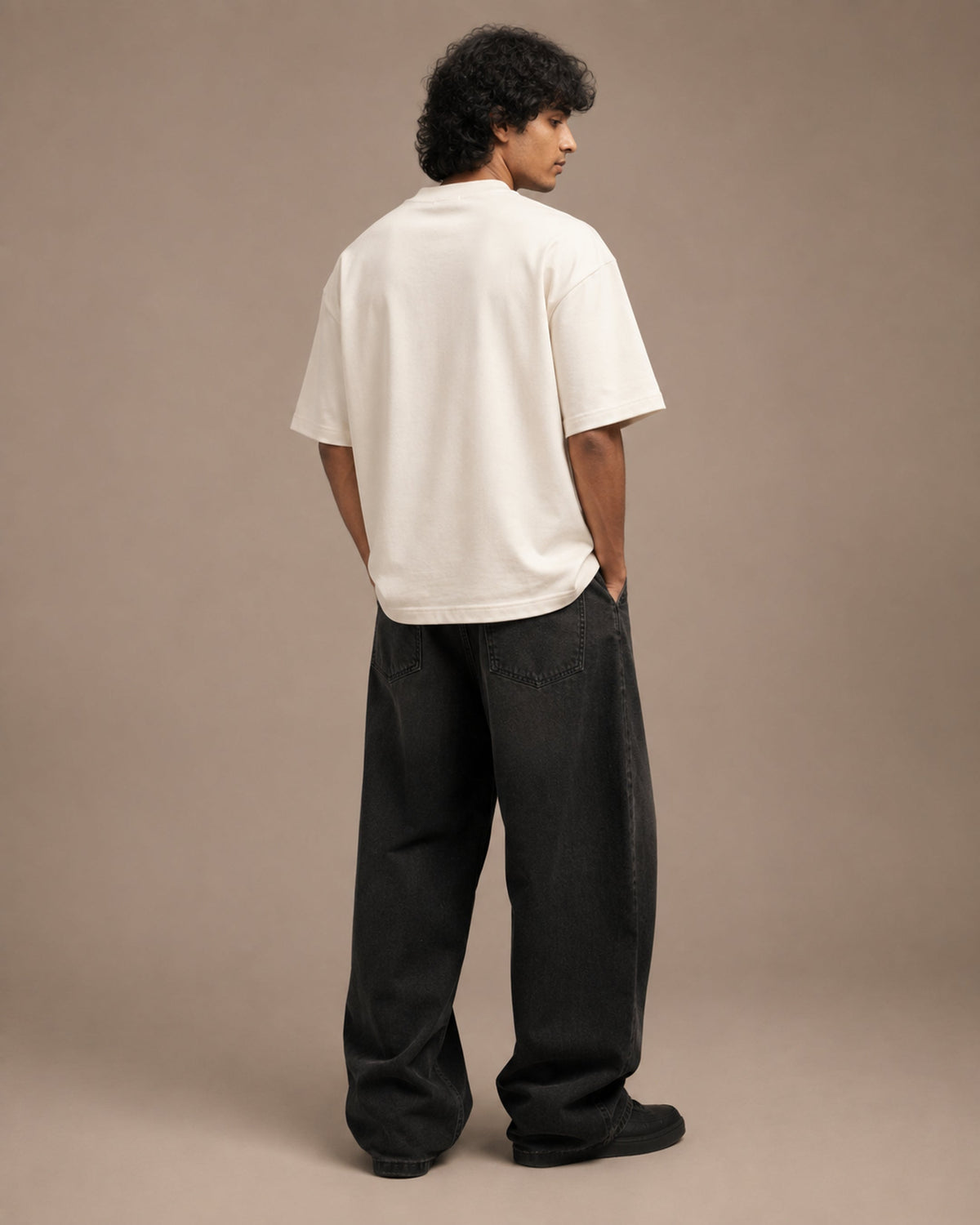 UpClothing Core 240 Bone off-white heavyweight oversized T-shirt — premium back model view