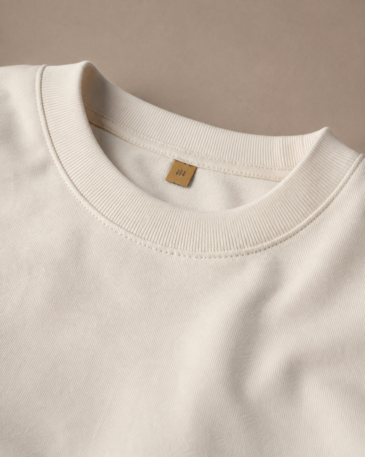UpClothing Core 240 Bone off-white heavyweight oversized T-shirt — ribbed collar detail