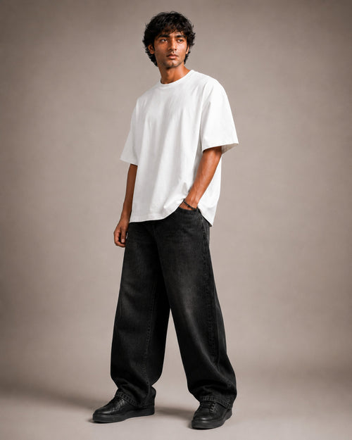 UpClothing Core 240 Cloud white heavyweight oversized T-shirt — three-quarter model view