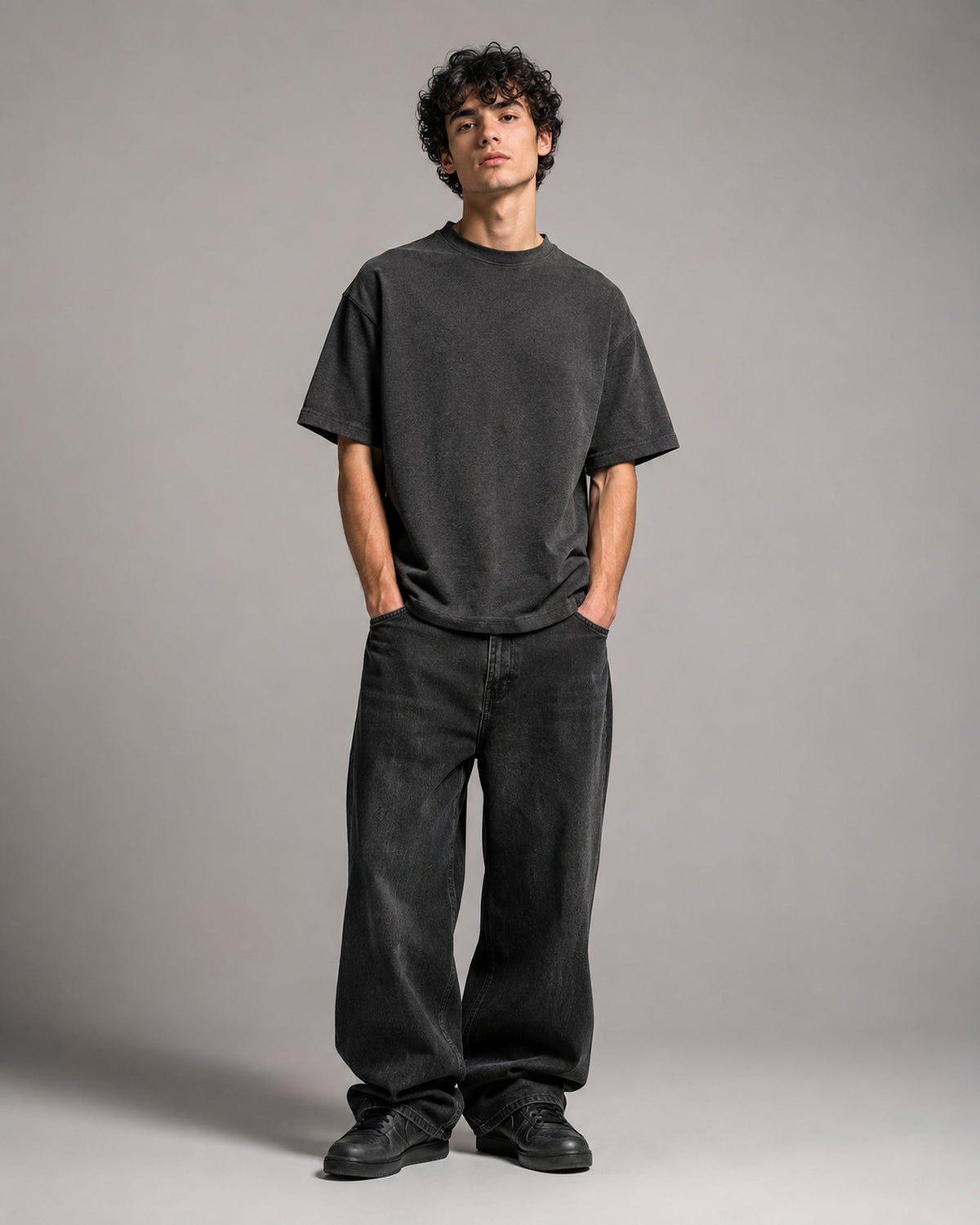 UpClothing Core 240 Graphite dark charcoal melange heavyweight oversized T-shirt — premium front hero
