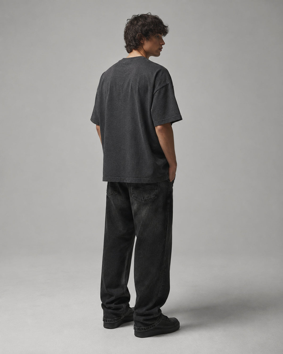 UpClothing Core 240 Graphite dark charcoal melange heavyweight oversized T-shirt — premium back model view