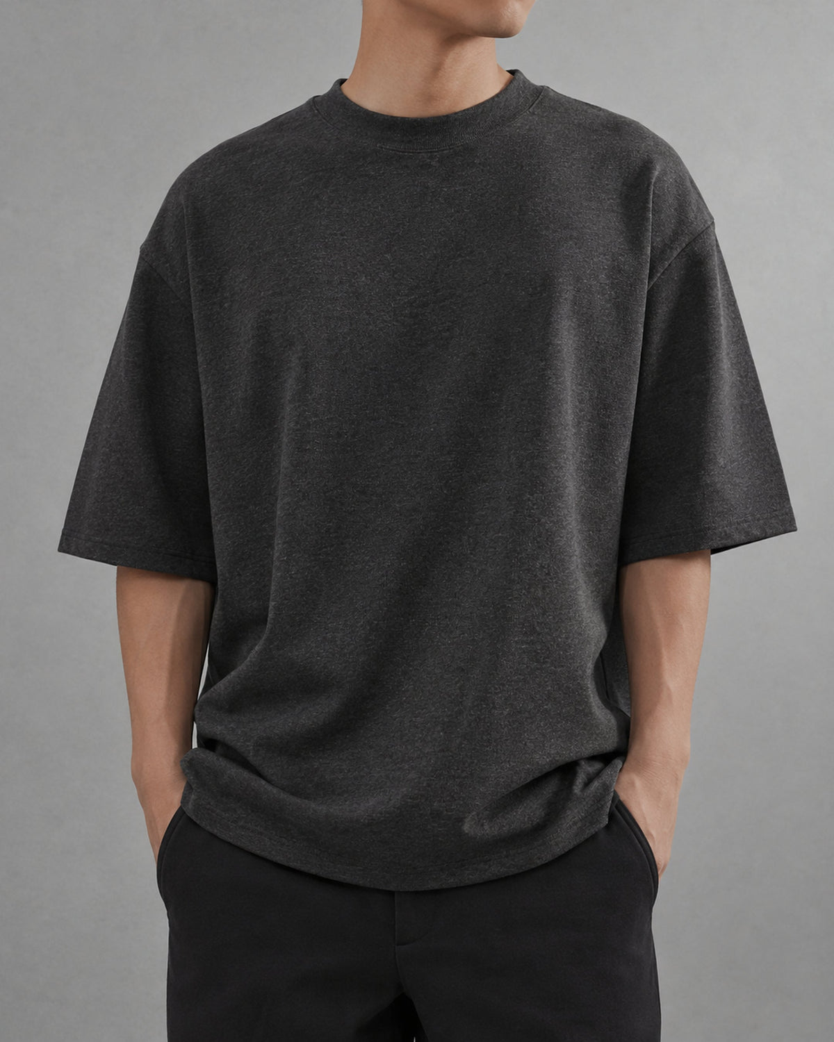 UpClothing Core 240 Graphite dark charcoal melange oversized T-shirt — torso fit and fabric texture detail