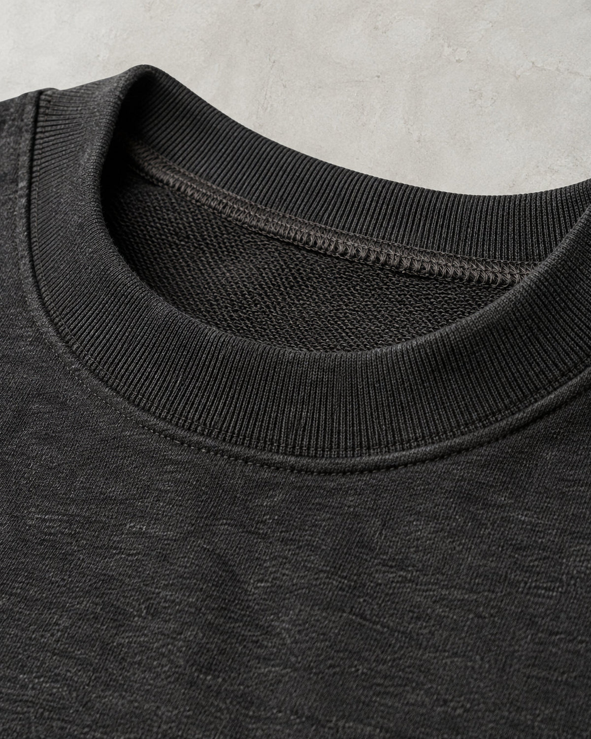 UpClothing Core 240 Graphite dark charcoal melange heavyweight oversized T-shirt — ribbed collar and melange texture detail