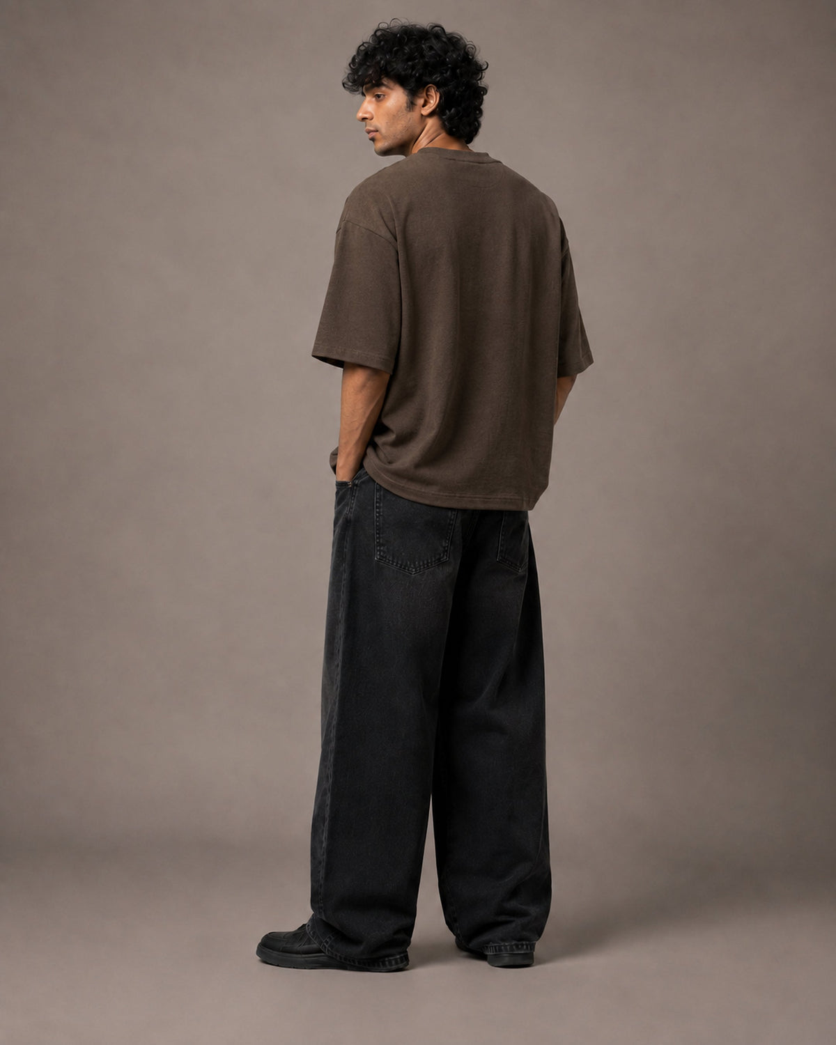 UpClothing Core 240 Mocha brown heavyweight oversized T-shirt — premium back model view