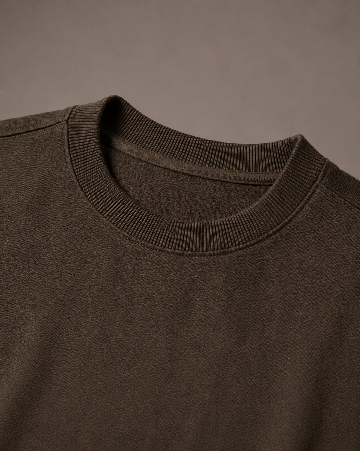 UpClothing Core 240 Mocha brown heavyweight oversized T-shirt — ribbed collar detail