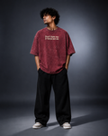 UpClothing Don't Hate Me 240 Cherry Cola acid wash oversized T-shirt — front hero on Storm Blue-Grey backdrop