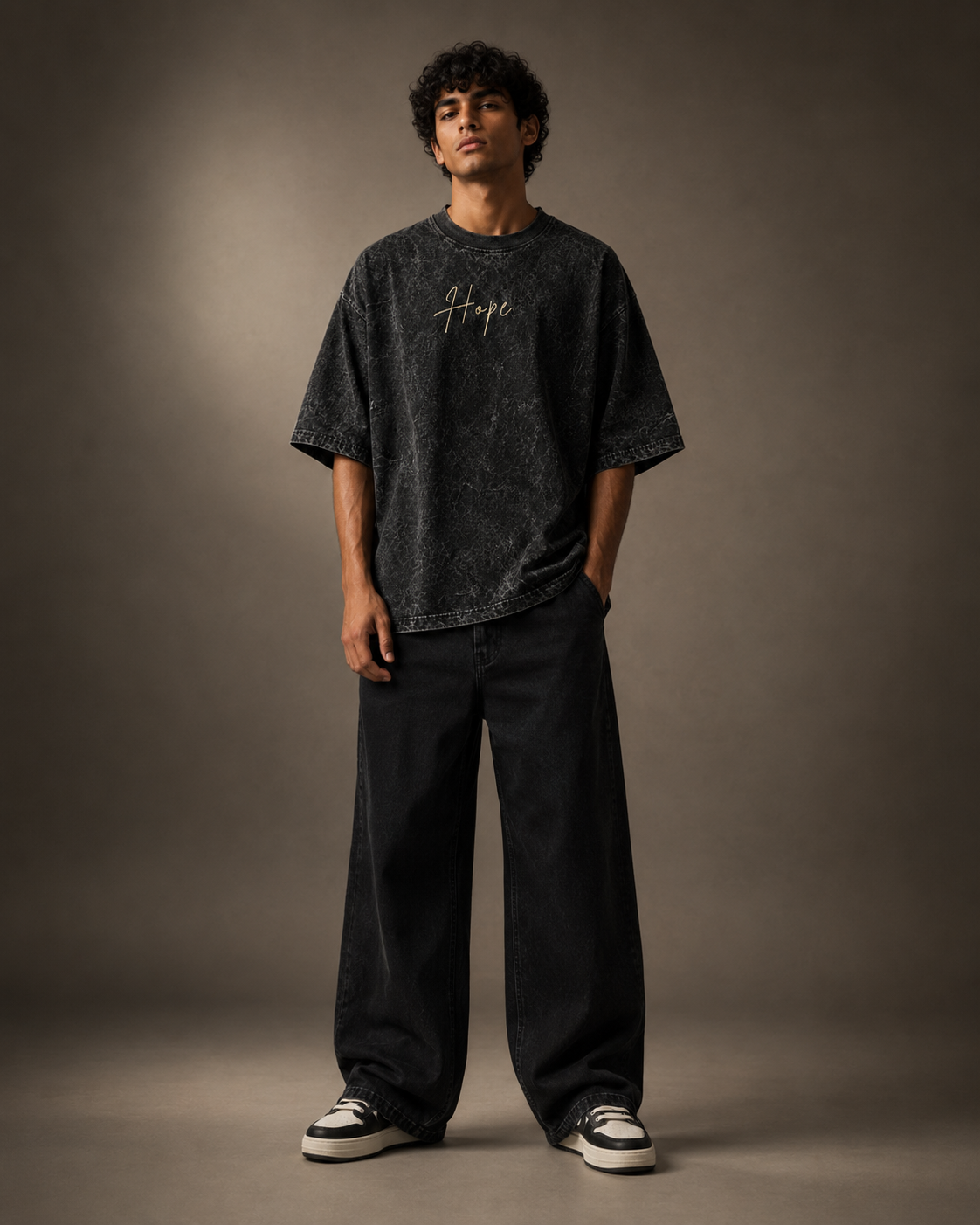 UpClothing Hope Archive 240 Onyx black acid wash oversized T-shirt — editorial product image 1