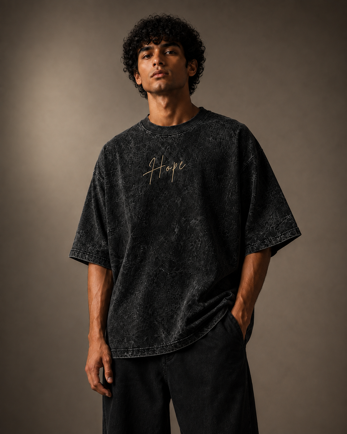 UpClothing Hope Archive 240 Onyx black acid wash oversized T-shirt — editorial product image 3