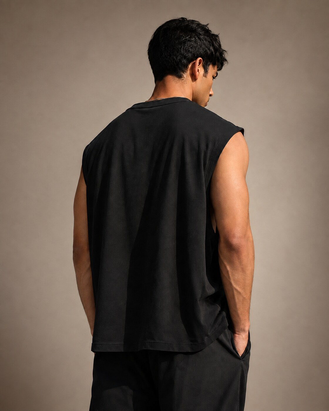 UpClothing Off-Duty Oversized Vest in Onyx Black back view showing oversized drape