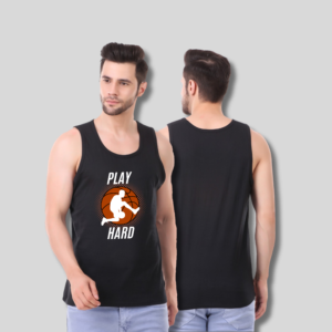 Play hard black printed vest