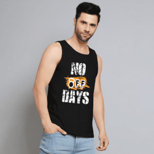 No off days black printed vest for men