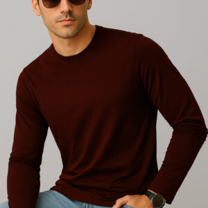 Full Sleeves Plain Maroon T-shirt